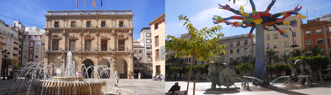 Photo1: Castellon Major Square and fountain - Photo 2: Huerto Sogueros sculpture - Photographer: Multievolution.com